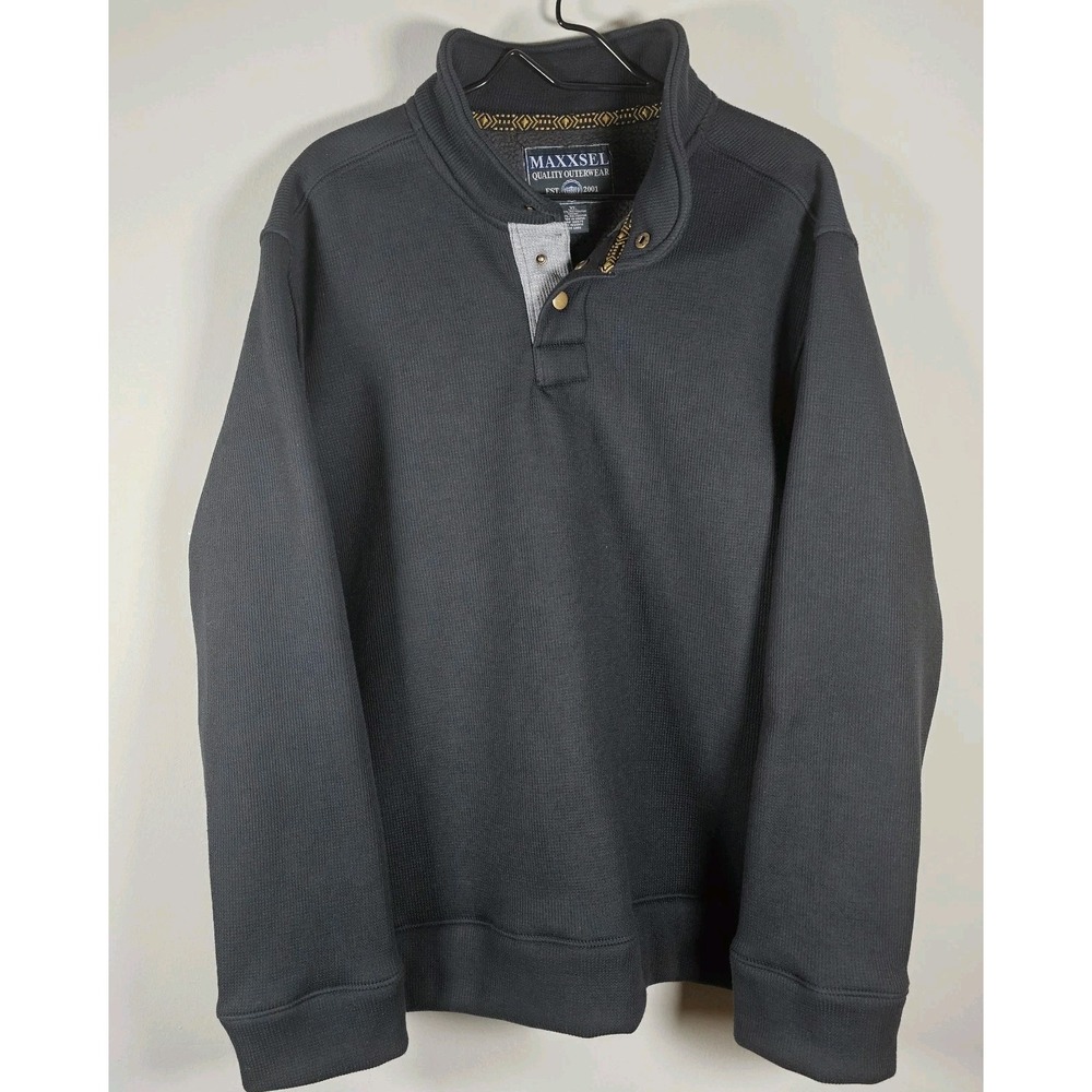 Maxxsel Sweater Men's XL Heavy Duty Fleece Lined 1/4 Snap Black Pullover Outdoor